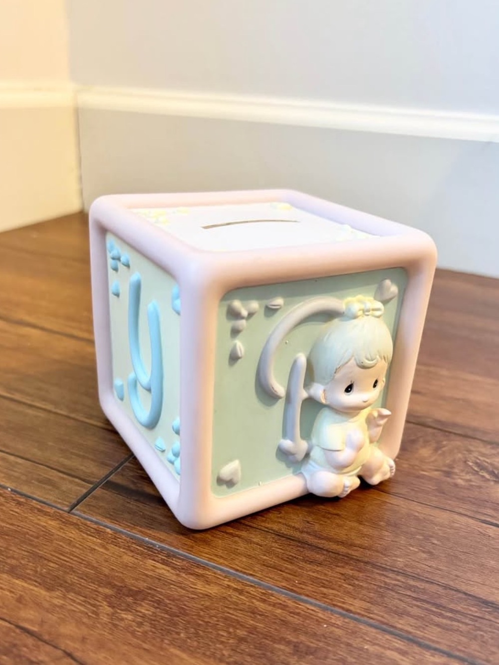 Vintage 90’s Precious Moments Baby Girl Piggy Bank Block